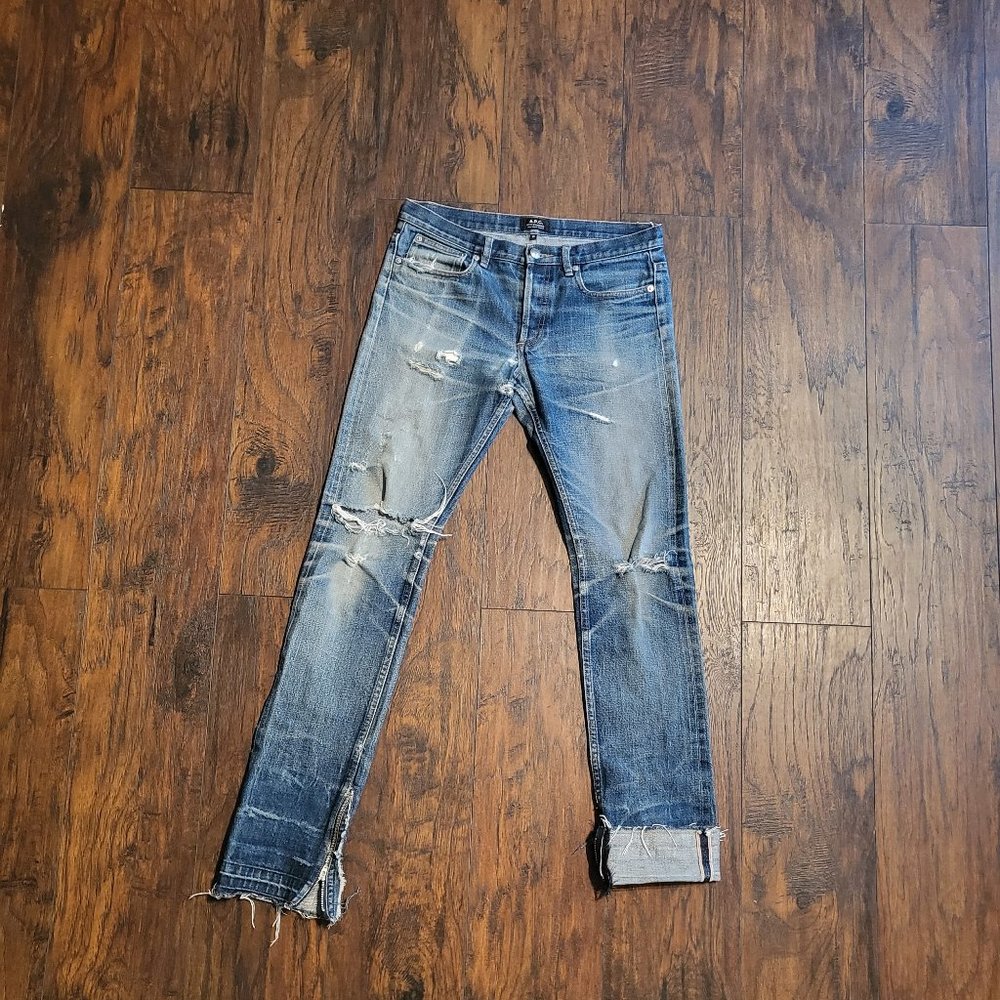 A.P.C. Selvedge Distressed Zip Jeans